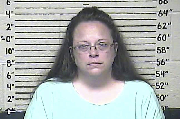 Rowan County clerk Kim Davis is shown in this booking photo provided by the Carter County Detention Center in Grayson, Kentucky September 3, 2015. Davis was jailed on Thursday for refusing to issue marriage licenses to gay couples, and a full day of court hearings failed to put an end to her two-month-old legal fight over a U.S. Supreme Court ruling upholding same-sex marriage. REUTERS/Carter County Detention Center/Handout via Reuters ATTENTION EDITORS - FOR EDITORIAL USE ONLY. NOT FOR SALE FOR MARKETING OR ADVERTISING CAMPAIGNS. THIS PICTURE WAS PROVIDED BY A THIRD PARTY. REUTERS IS UNABLE TO INDEPENDENTLY VERIFY THE AUTHENTICITY, CONTENT, LOCATION OR DATE OF THIS IMAGE. THIS PICTURE IS DISTRIBUTED EXACTLY AS RECEIVED BY REUTERS, AS A SERVICE TO CLIENTS - RTX1R0AF