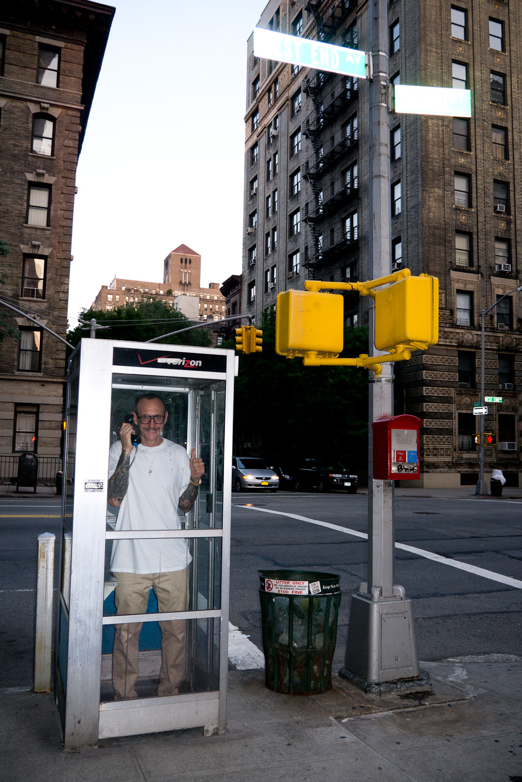 Terry Richardson in an old phone booth.