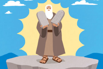 moses holding tablets from bible mount sinai